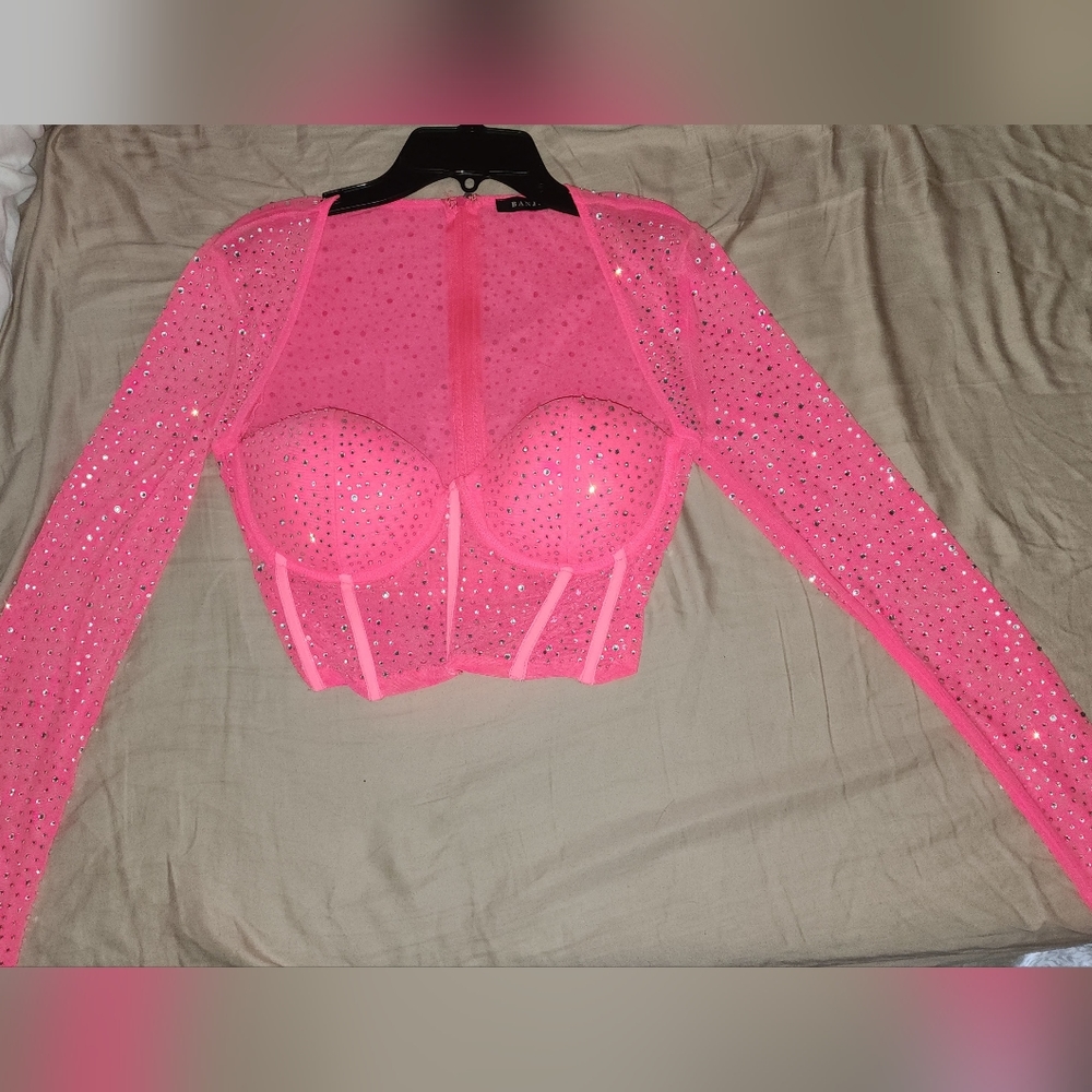 Hot pink sparkle crop top shirt